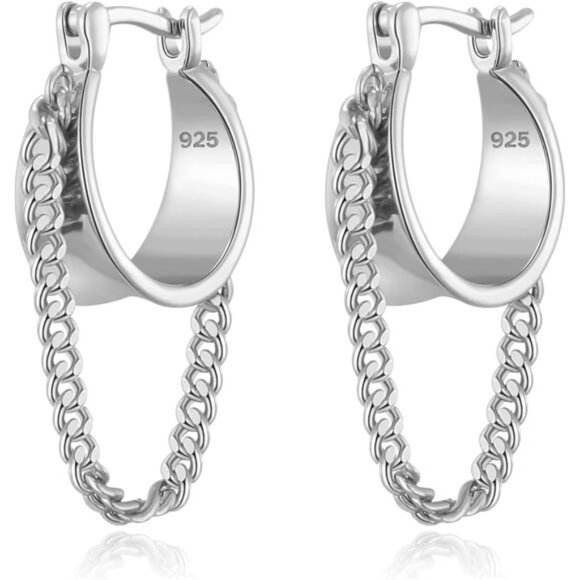 Gold Chain Earrings for Women Trendy Dainty 925 Sterling Silver Post 14k - Picture 1 of 7